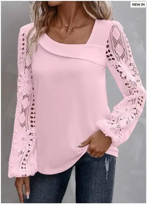 Chemisier en dentelle blanche pour femmes, chemises et chemisiers décontractés, élégants, amples, à 
