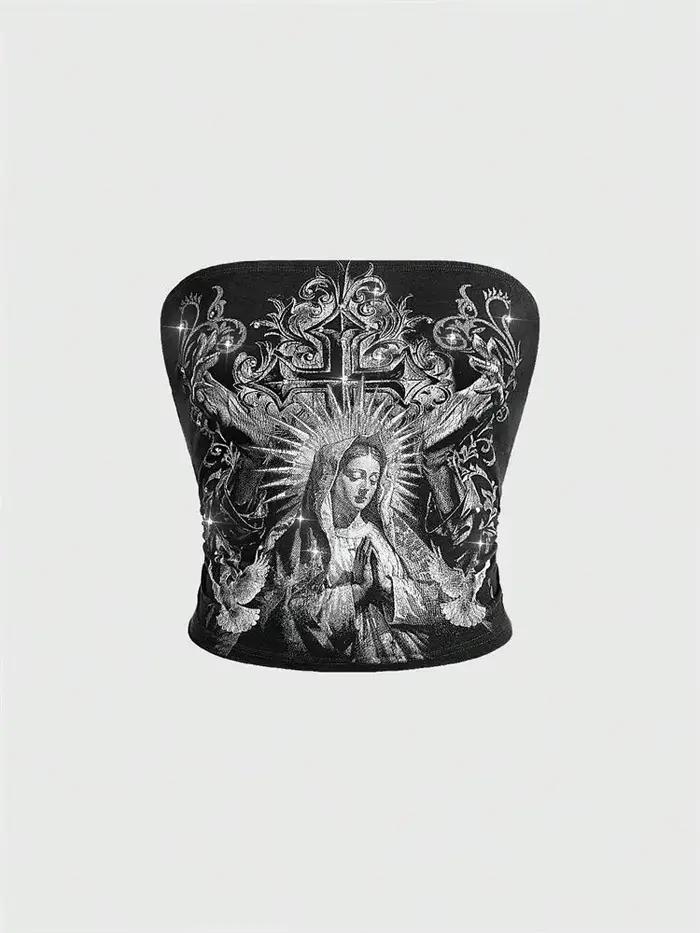 Haut tubulaire imprimé gothique pour femmes, vêtements d'été Y2K, Grunge, sans manches, épaules dénu
