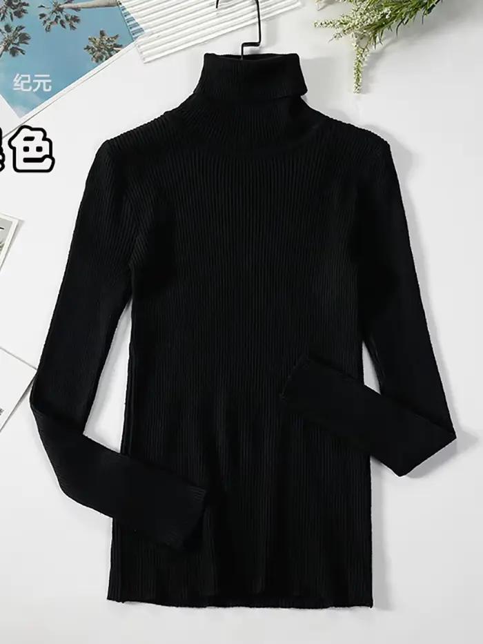 2026 basique col roulé femmes chandails automne hiver épais chaud pull mince hauts côtelé tricoté pu