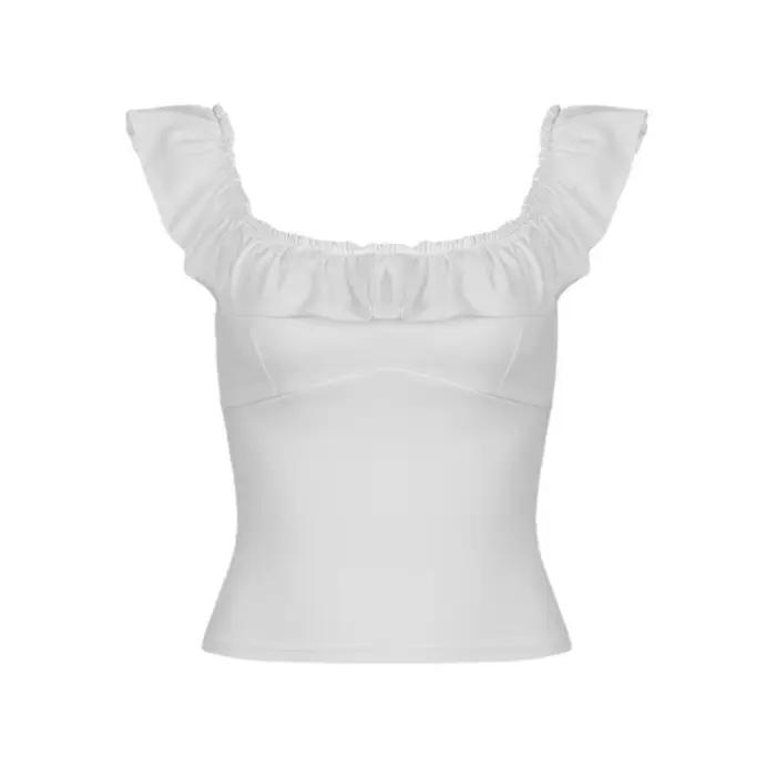 Haut d'été à bretelles pour filles, T-Shirt à manches volantes, amincissant, près du corps, gilet dé