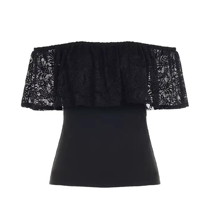 [RUOKE] Top court sexy en dentelle à épaules dénudées pour femme, chemisier à volants, t-shirt d'été