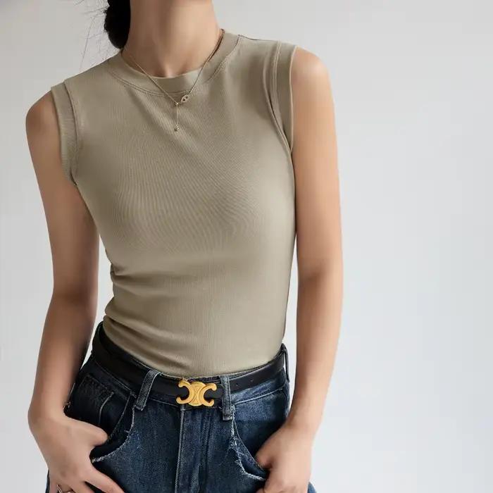 Camisole en coton à col rond pour femme, comparateur de couleur, maillot de corps en fibre de base, 
