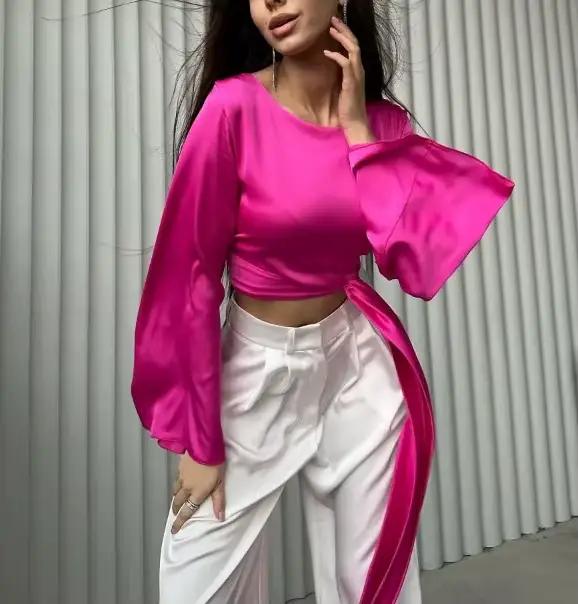 T-shirt à manches longues pour femmes, Design de sangle, à la mode, pour Banquet, automne 2025