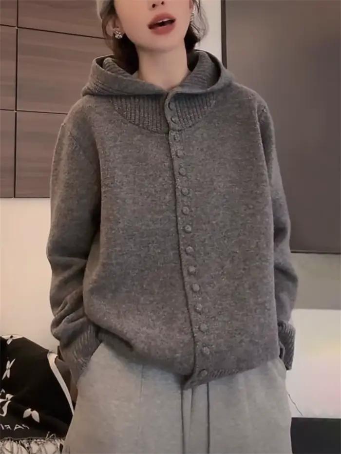 Pull à capuche pour femmes, automne et hiver, Style paresseux, Cardigan tricoté doux et occidental, 