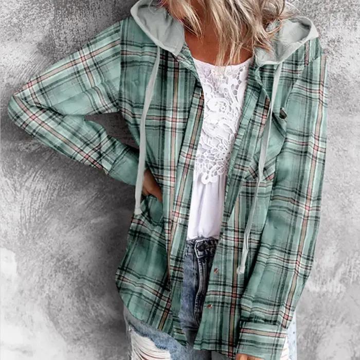 Chemise à carreaux en flanelle pour femmes, chemisiers et hauts en coton, ample, manches longues, dé
