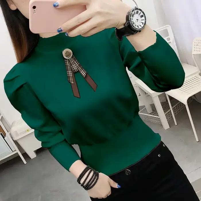 Pulls doux à col montant, à nœud et manches bouffantes, en maille ample, style coréen, Nouveauté Pri