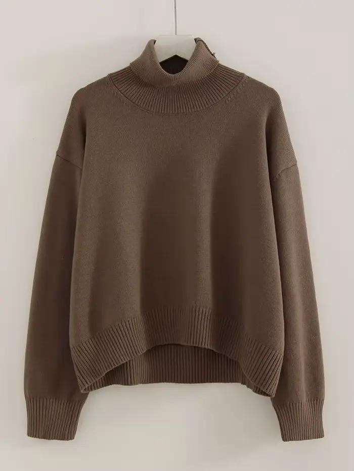 Chandails jaunes à col roulé pour femmes, manches longues, amples, courts, tricotés, chauds, doux, m