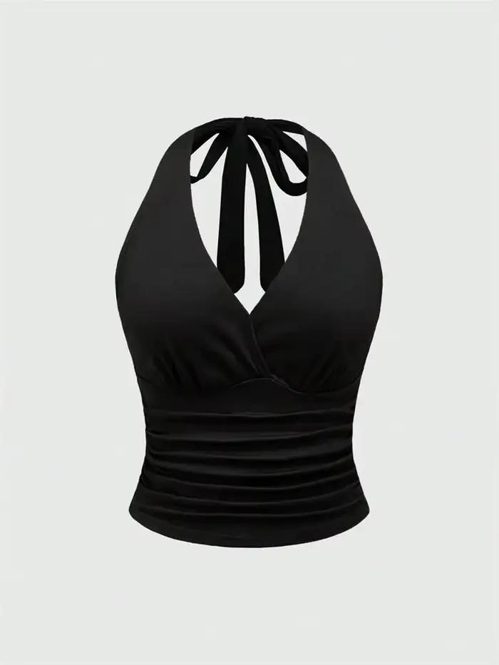 Haut court imprimé léopard, col en v, dos nu, col licou, pour femmes, Sexy, Y2K, sans manches, fronc