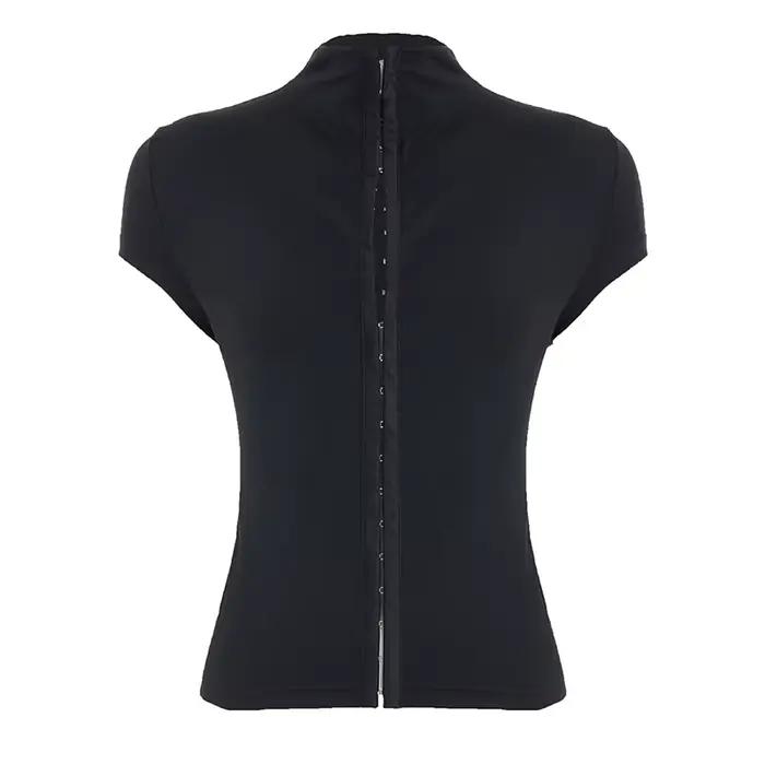 [RUOKE] Crop top sexy streetwear pour femme, style Y2K, coupe ajustée, décolleté, tee-shirt moulant 
