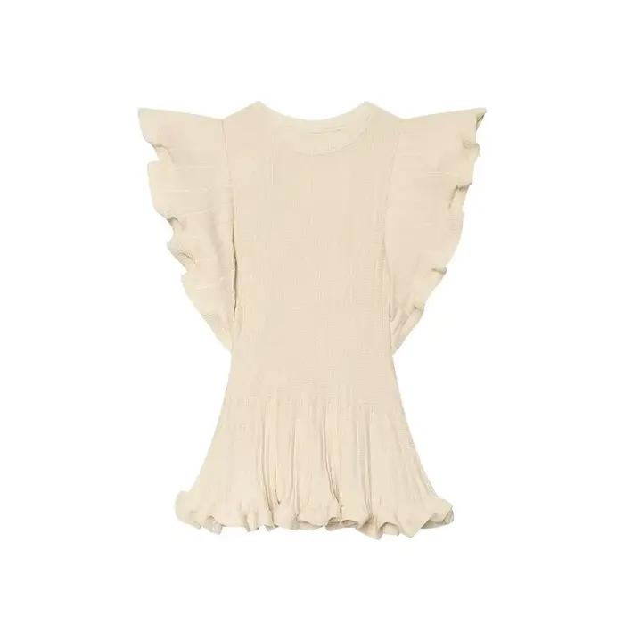Débardeurs en tricot pour femme, sans manches, amincissants, pour l'été, avec ourlet évasé à volants