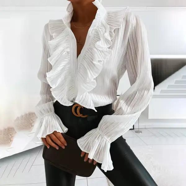 Hauts et chemisiers pour femmes, chemise plissée à manches évasées et à volants, nouvelle collection