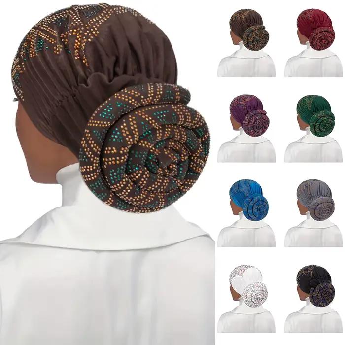Plein diamants femmes beignet Turban casquette élastique musulman foulard Bonnet femme bandeau chape