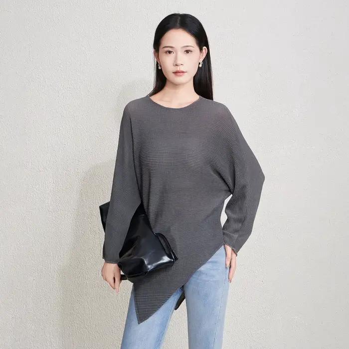 2025 Miyake Chemisier plissé mode ample ourlet asymétrique tricot haut décontracté pull femme pull