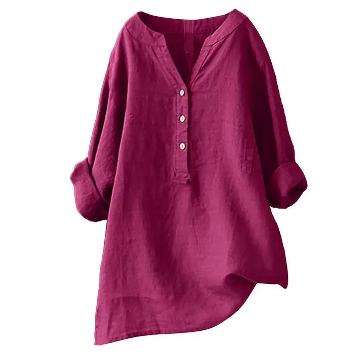 2025 Vintage coton lin chemises pour femmes printemps été décontracté ample à manches longues chemis