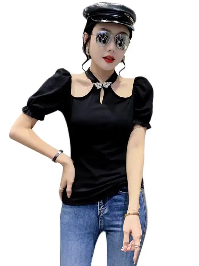 T-shirt manches courtes col licou femme, élégant, extensible, été, hors initié, chaud, doux