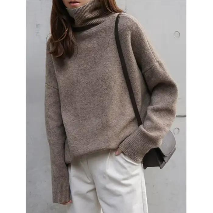 Pull en cachemire à col roulé pour femme, épais, ample, couverture, base en tricot paresseux, nouvel