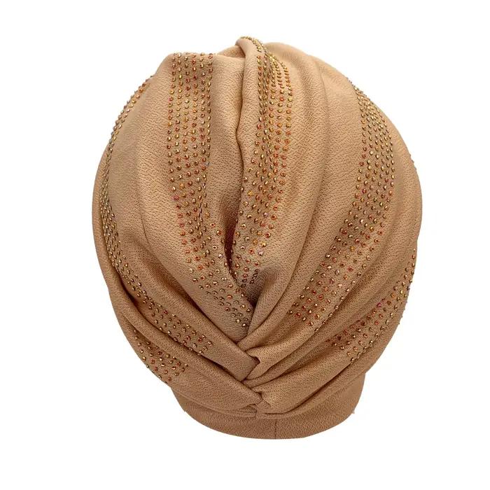 Brillant diamants Turban casquette pour femmes femme enveloppement tête Bonnet musulman foulard chap