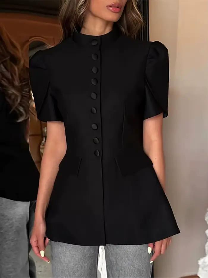 Haut de banlieue amincissant, col montant, simple boutonnage, taille haute, style de rue, nouveau ha