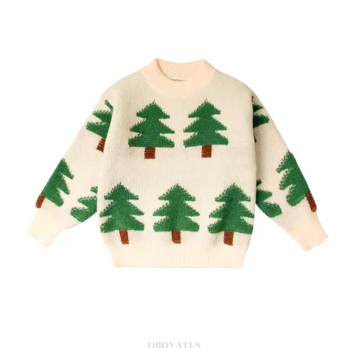 Pull avec motif d'arbre pour adolescentes, vêtements de nouvel an pour enfants, tricots de Noël, cos