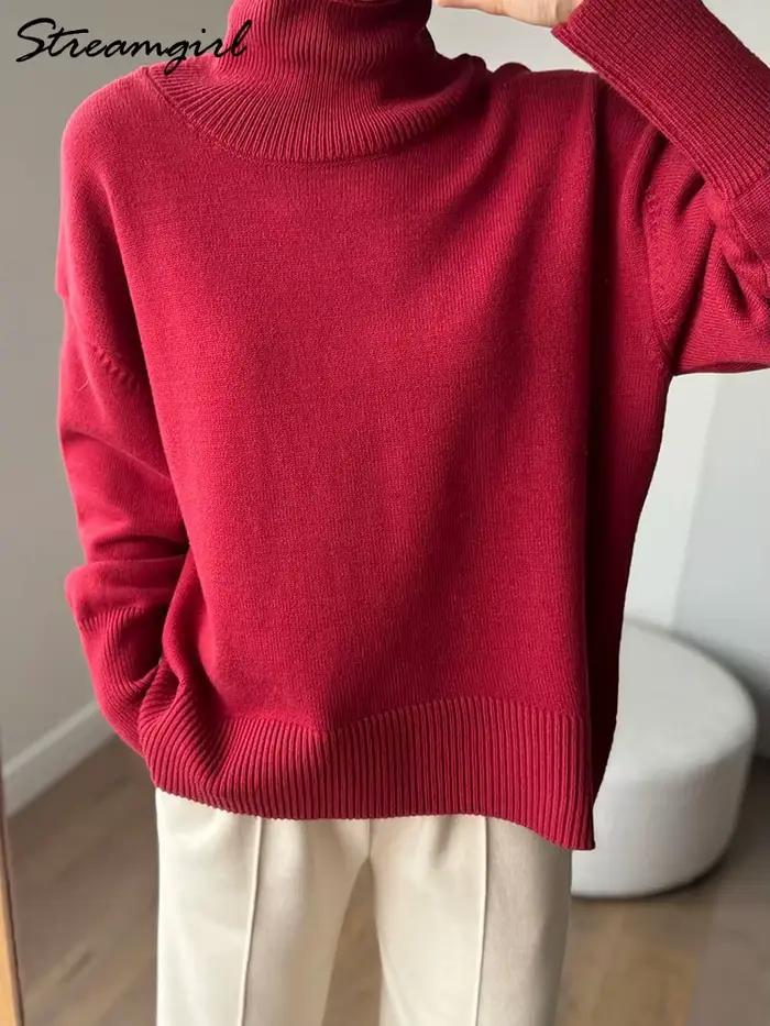 Pull à col roulé en tricot pour femme, haut chaud pour femme, pulls blancs, décontracté, automne, hi