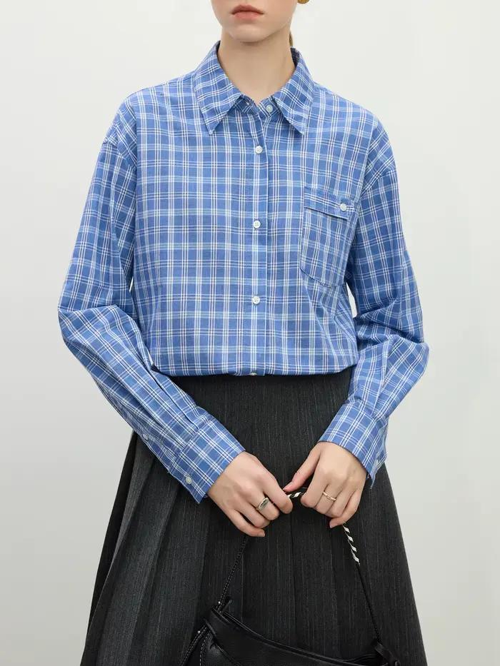 FSLE-Chemise à carreaux bleue à manches longues pour femme, nouveau design, style coréen, streetwear
