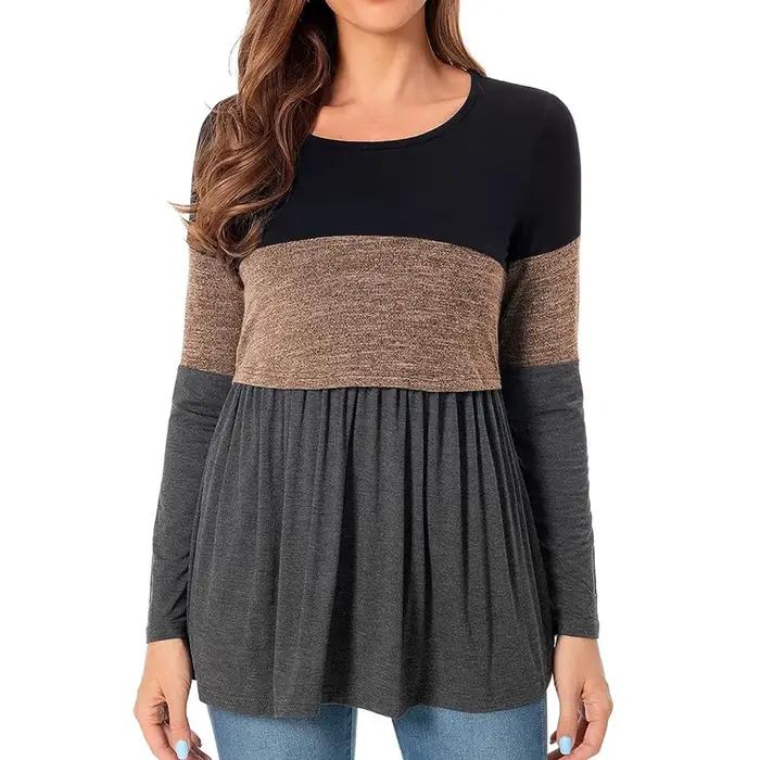 Maternité allaitement t-shirt femmes enceintes à manches longues Patchwork hauts d'allaitement Blous