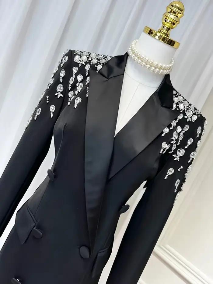 Blazer perlé à double boutonnage pour femmes