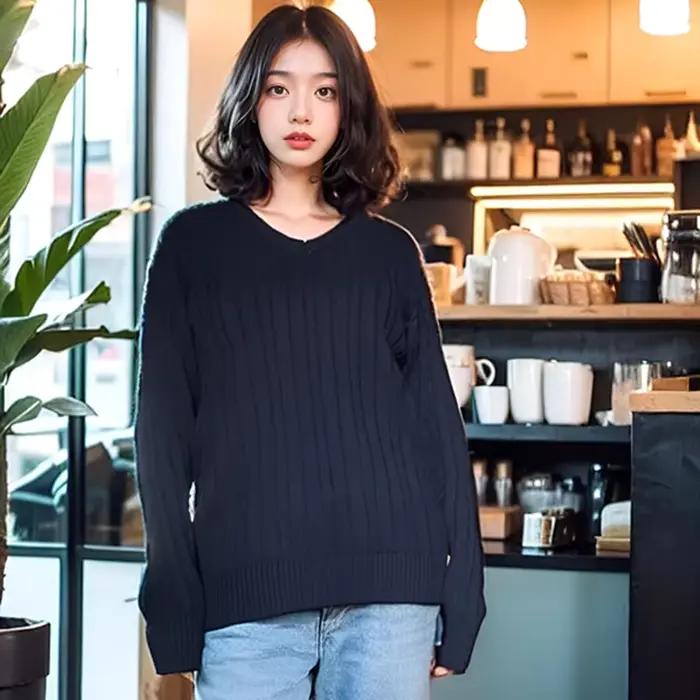 Brandy-Pull à Manches sulfet Col en V pour Femme et Fille