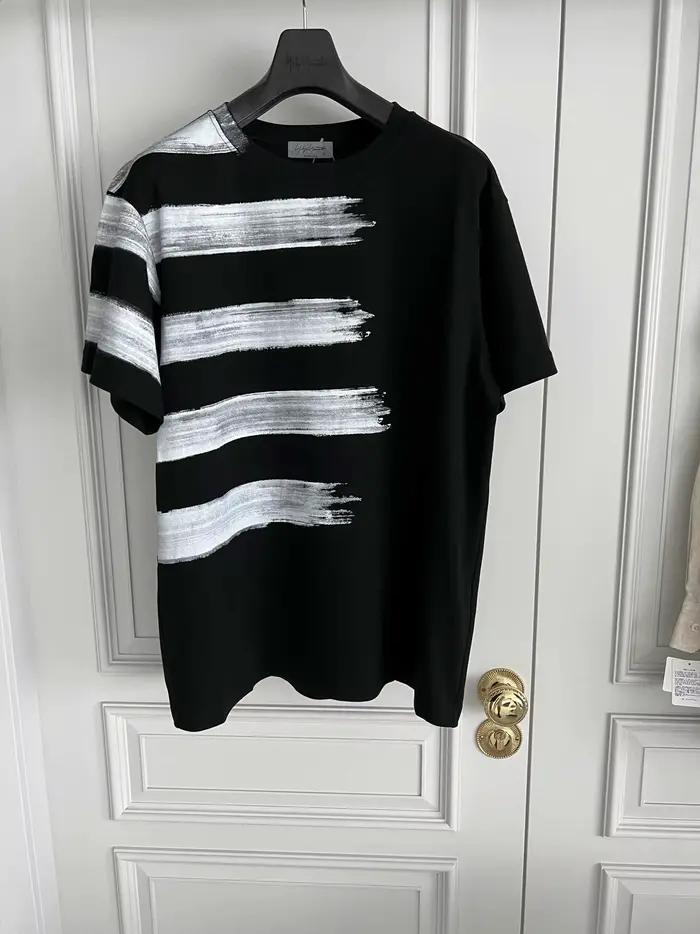 YAMAMOTO Design original motif dégradé à rayures horizontales imprimé T-shirt à manches courtes haut décontracté