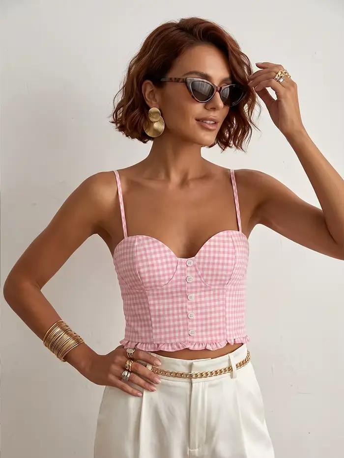 HH Top bustier rose à carreaux vichy