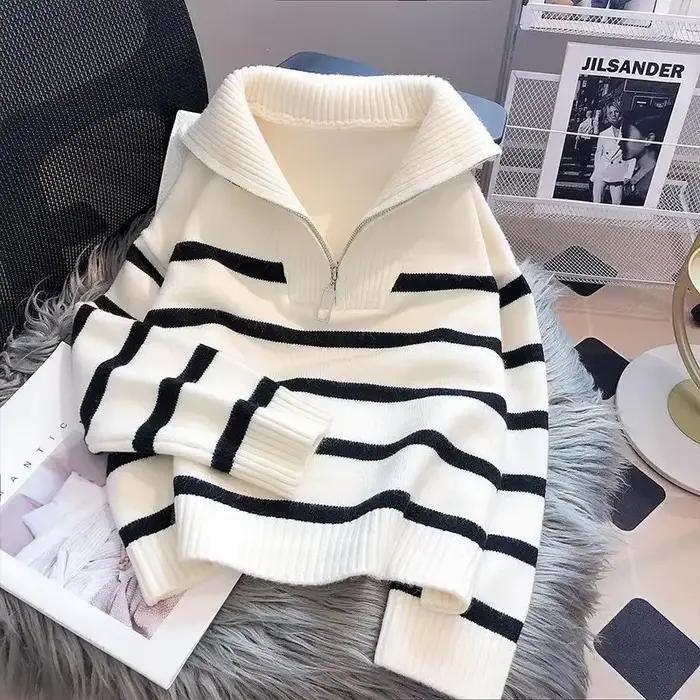 Pull à Rayures en Coton et Polyester pour Femme, Coupe Ample et Décontracté, Idéal pour L'Automne et L'Hiver Occasions Spéciales