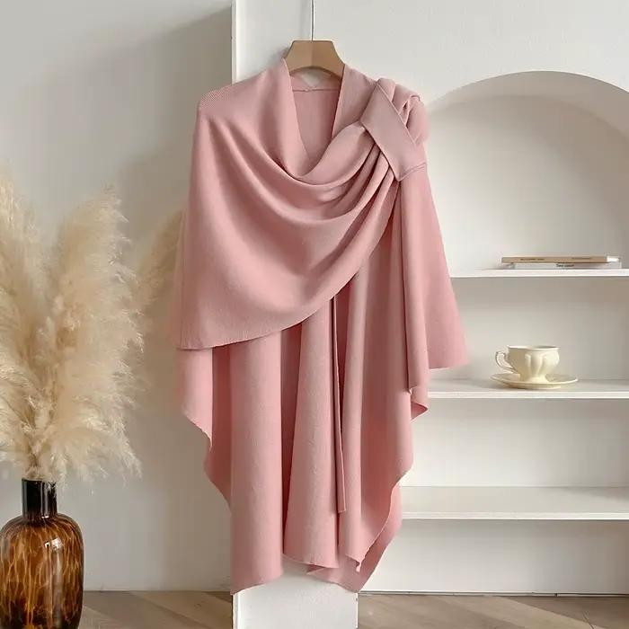 Femmes Poncho hiver chaud couleur unie châle Double face concepteur couverture de luxe écharpe femme Cape cachemire