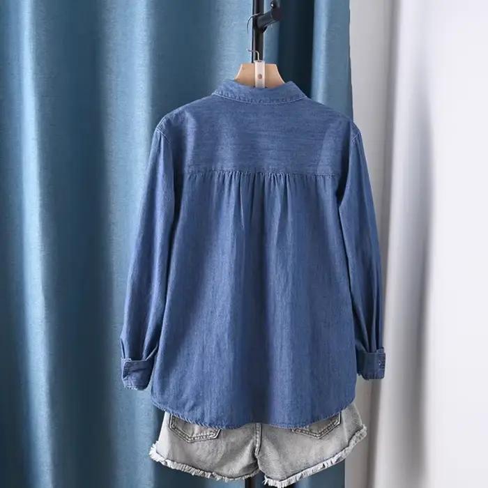 2025 Chemisier d'été pour femmes chemises en denim vintage chemisiers à manches longues