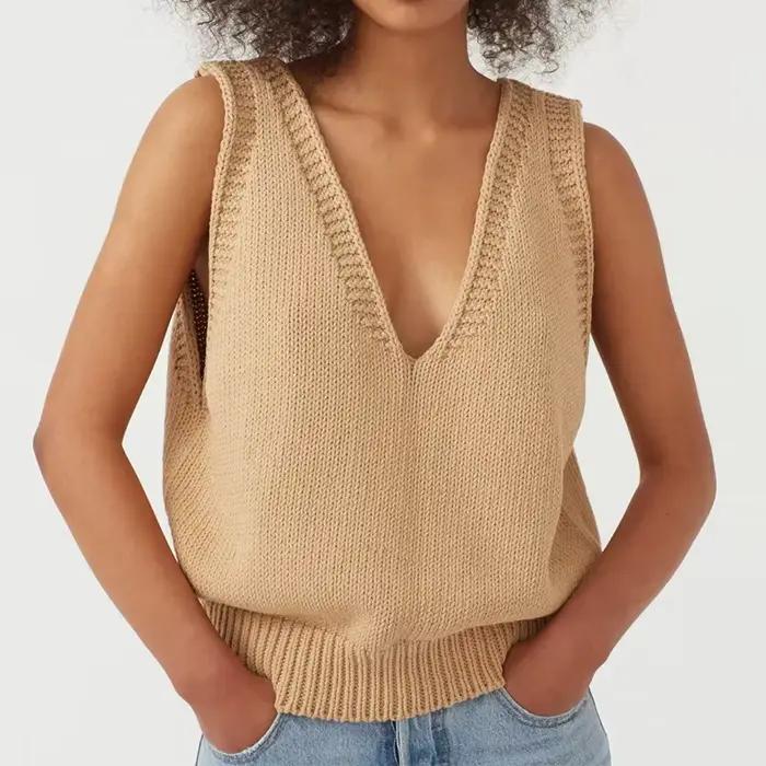 Gilet en tricot sans manches élégant pour femmes, col en V, tricoté, style mode, printemps/automne, confortable, durabilité, occasions variées