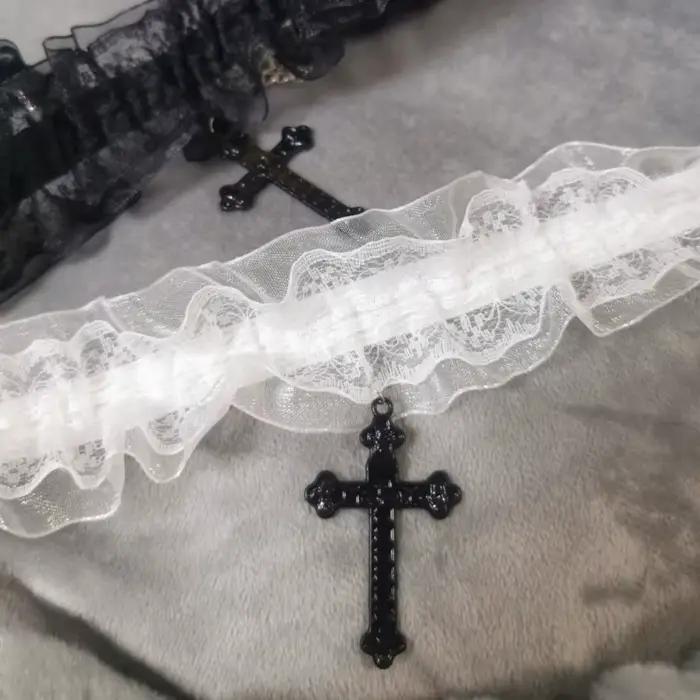 Collier croisé en dentelle gothique pour femmes filles