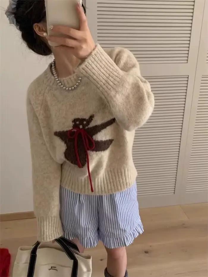 Kawaii femmes recadrée chandails doux Harajuku dessin animé tricoté pulls Style coréen mignon automne hiver pull surdimensionné
