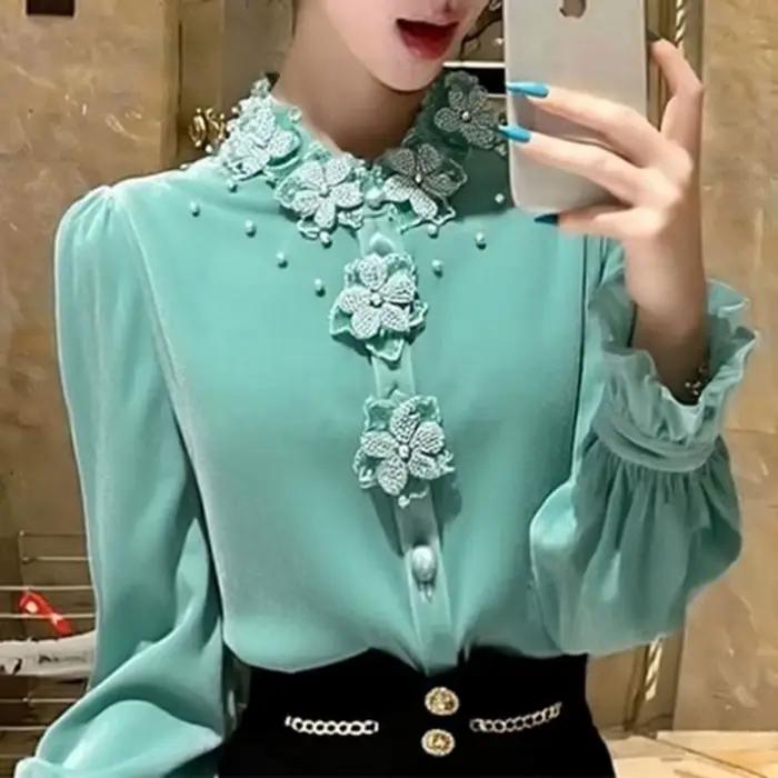 Haut en velours vert menthe pour femme