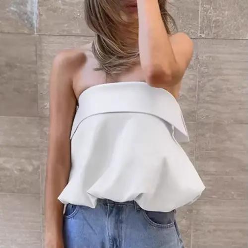Haut bustier en satin blanc pour femme, collection été 2026, polyester légèrement extensible, style décontracté, pour printemps et automne, débardeur sans manches, confortable et élégant