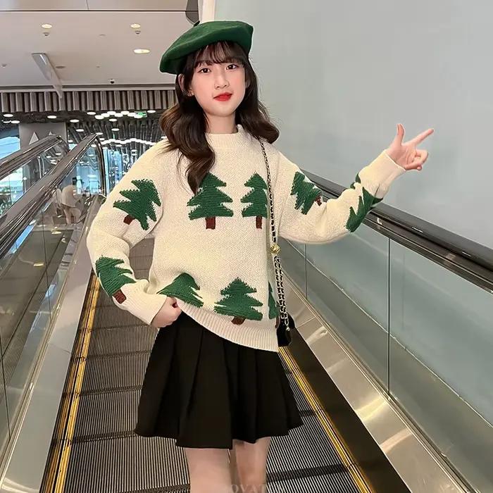 Pull avec motif d'arbre pour adolescentes