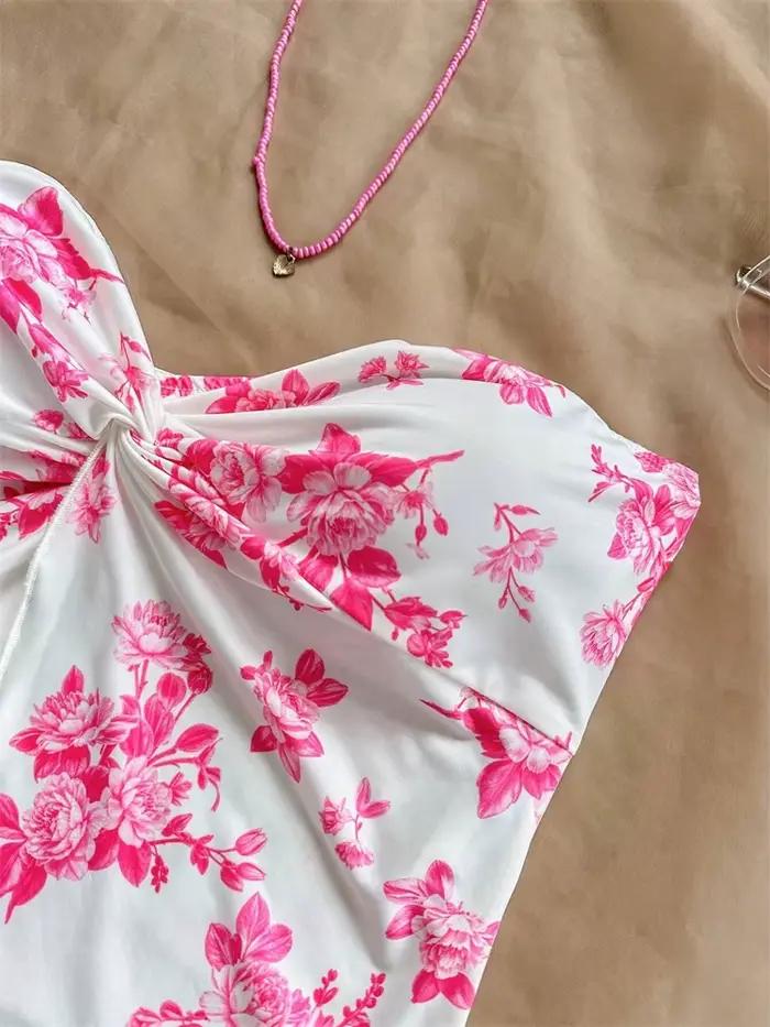 Haut court à imprimé Floral avec nœud torsadé pour femmes