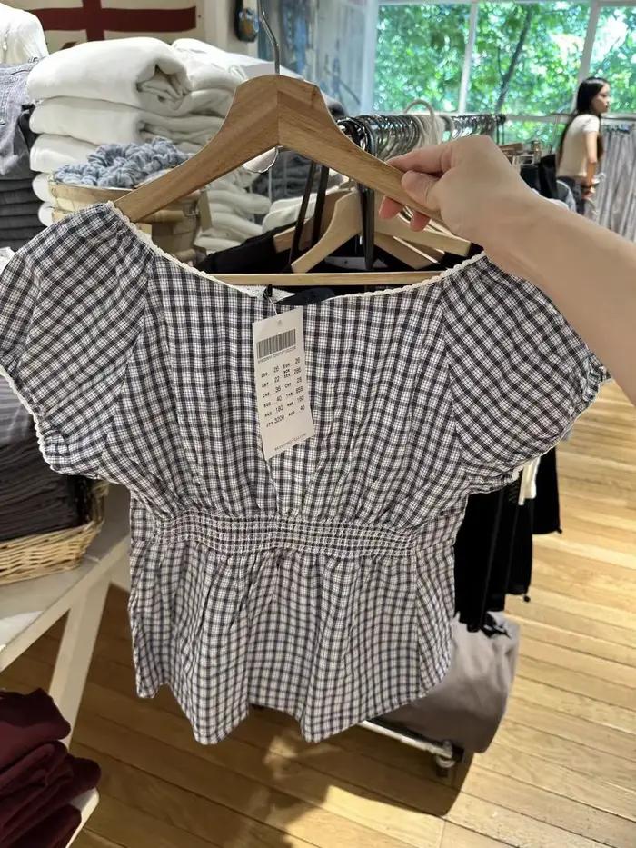 T-Shirt à carreaux bleu marine pour femmes