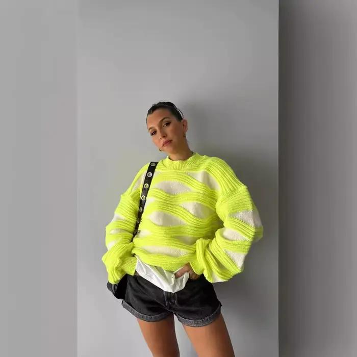 Pull à col rond ample décontracté pour femmes automne hiver confortable polyvalent noir vert