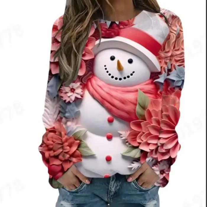 Sweat-shirt de noël bonhomme de neige imprimé 3D pour femmes