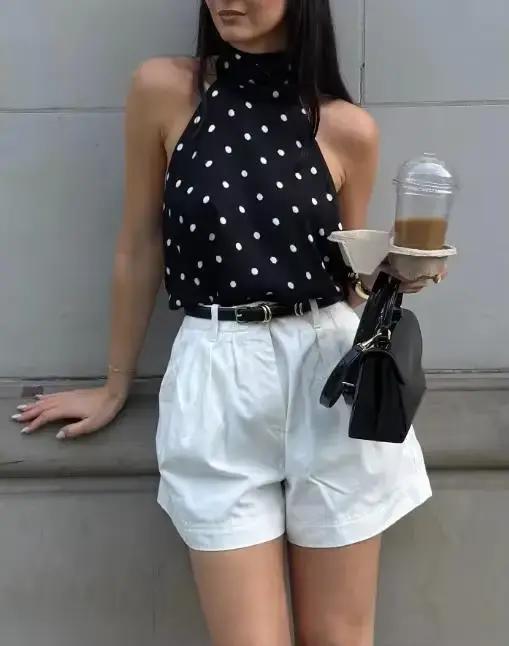 Débardeurs élégants pour femmes à pois, style sexy et audacieux, col rond, polyester, ajustement parfait, pour plage et occasions spéciales