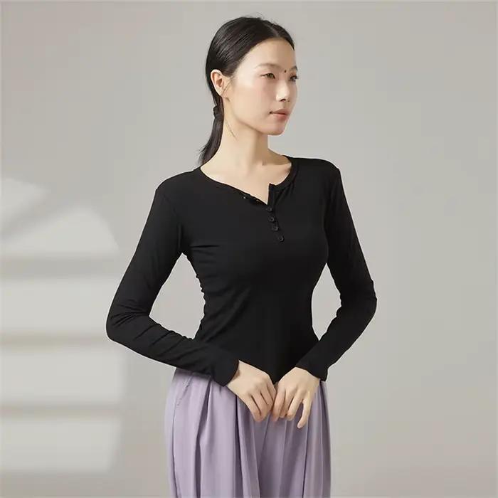 Chemise de danse moderne pour femme en viscose côtelée, haut de poitrine, sans manches, pour yoga, danse moderne, ballet et spectacle