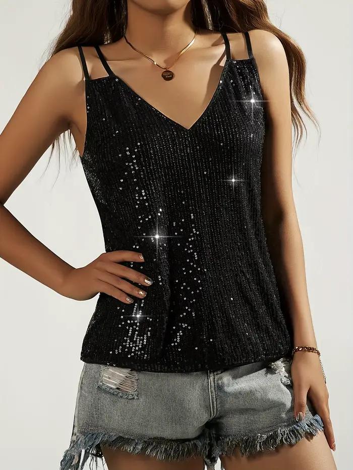 Haut caraco à col en V à paillettes noires