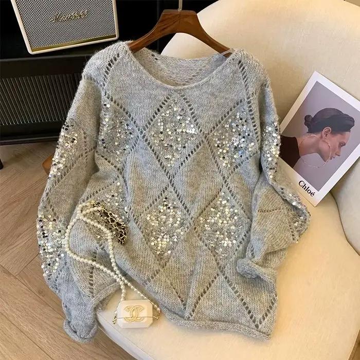 Pull de luxe en tricot doux à paillettes pour femme
