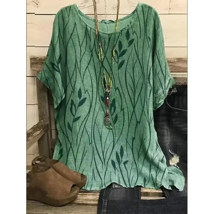 Femmes grande taille 1XL-8XL décontracté haut ample chemises feuilles imprimé Blouse T-shirt dames mode Vintage