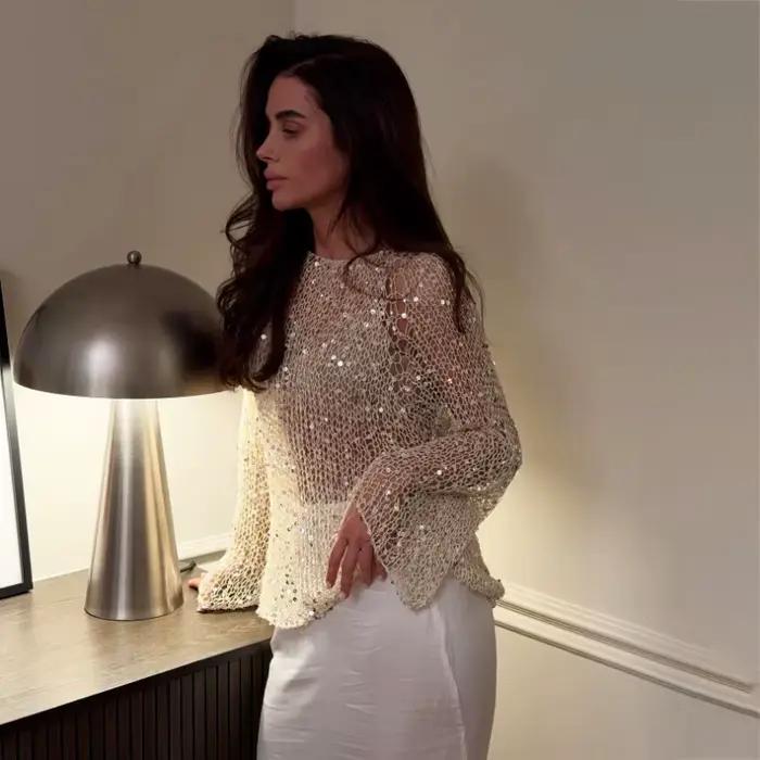 Pull de luxe à paillettes pour femmes