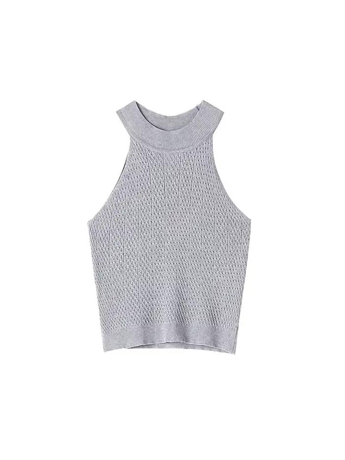 ITOOLIN femmes haut à licou été plage débardeur épaules nues col rond femme mince tricot culture hauts